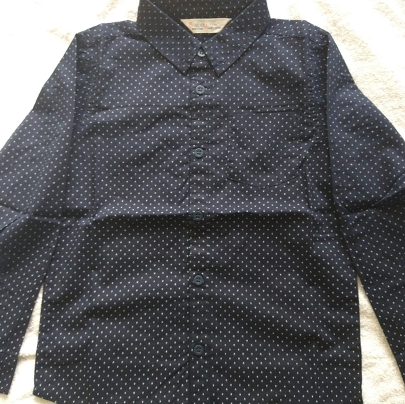 Navy Ditsy Dot Button-Up - boy Shirt - Picture 2 of 5